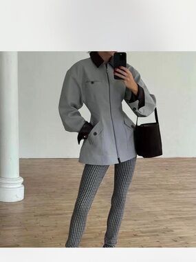 The Lady Hunting Jacket With Faux Leather Collar in Storm NWOT